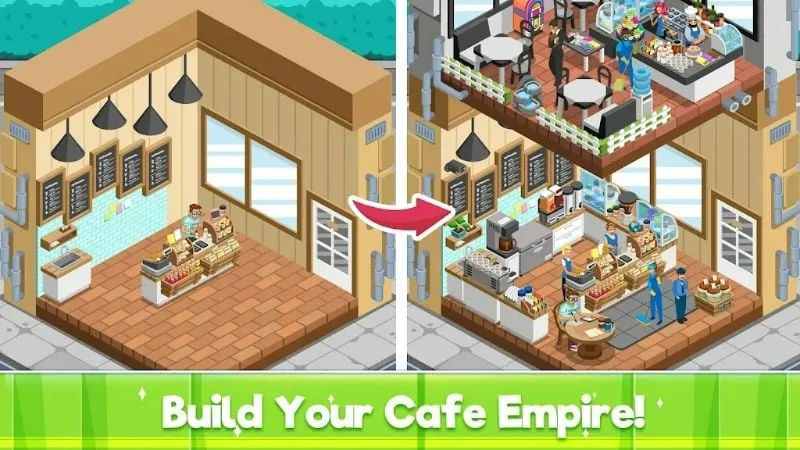 Using the mod menu in Idle Cafe Tycoon.