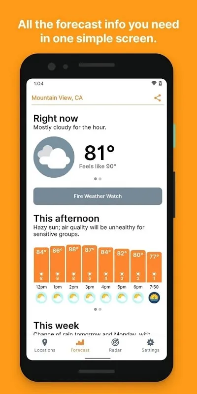 Usando o recurso de radar no Hello Weather Mod APK