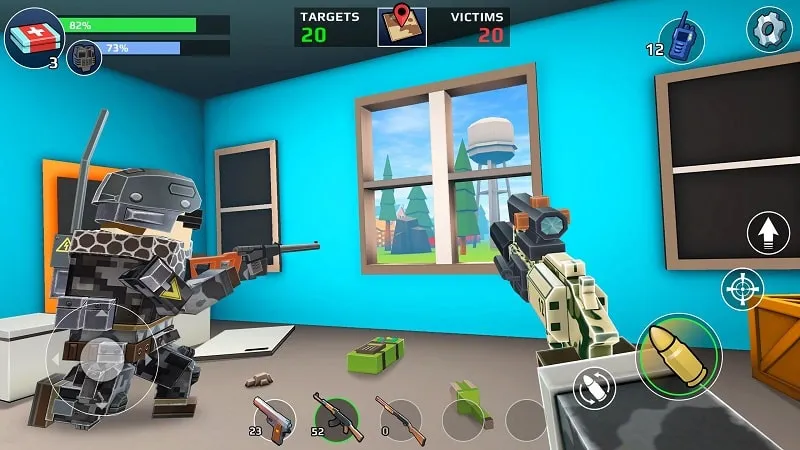 Using weapons in the gameplay of Pixel's Unknown Battle Ground.