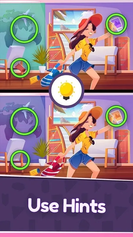 Utilizing the hint feature in the Differences MOD APK.