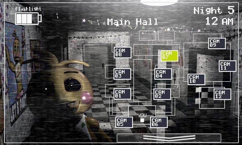 Usando el mapa y las funciones del juego en Five Nights at Freddy's 2.