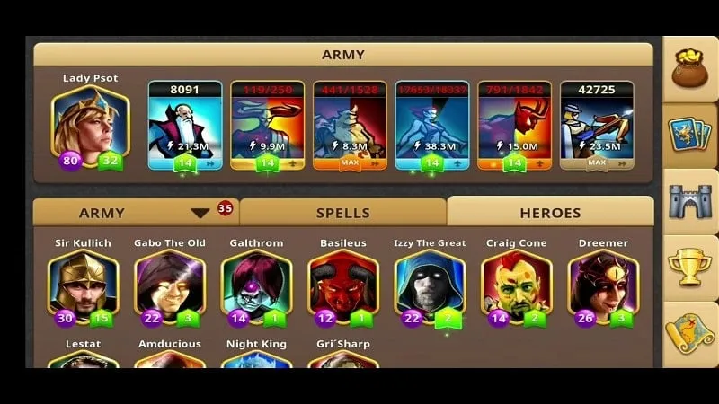 Utilizing the mod menu in Magic War Legends.