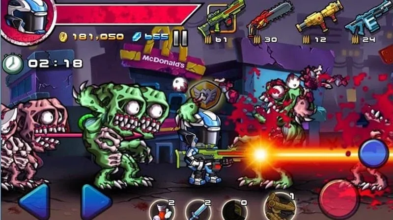 Utilizing unlimited money to acquire powerful weapons in Zombie Diary.