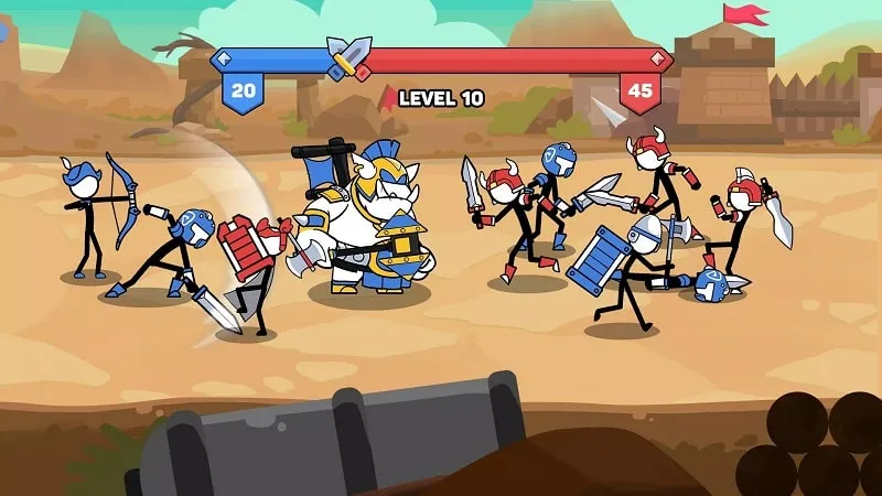 Utilizing unlimited money to upgrade units in Stick Combat.