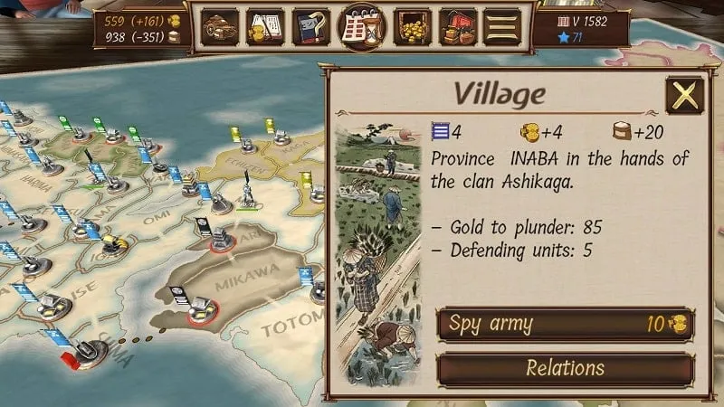 Utilizing unlocked features in Shogun's Empire.