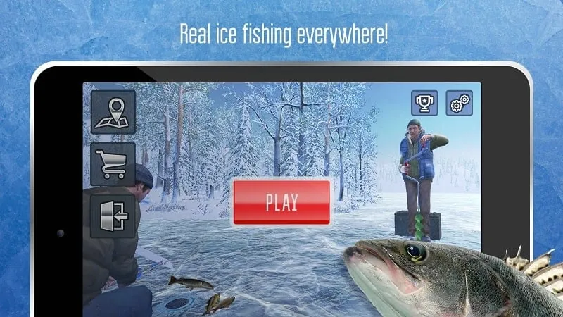 Variety of equipment for ice fishing.