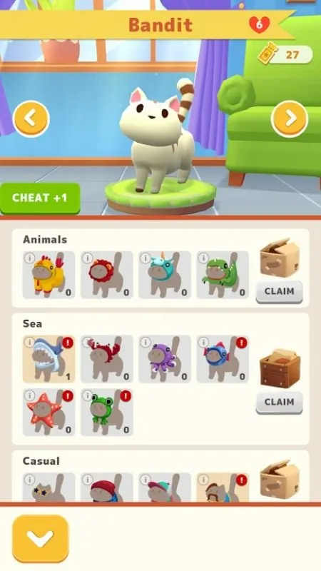 Various cat breeds available in the Idle Pet Shelter game.