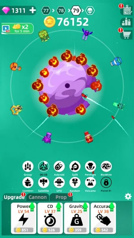 Various weapons in Planet Smash apk free.