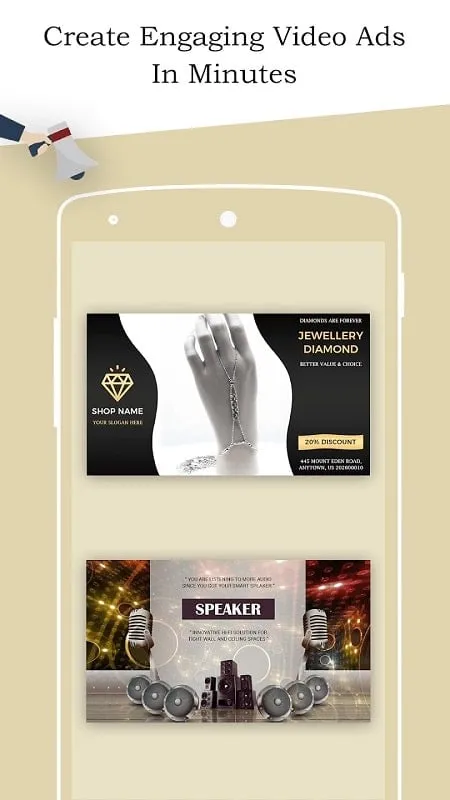 Video Ad Maker Ad Creator mod interface showing premium features