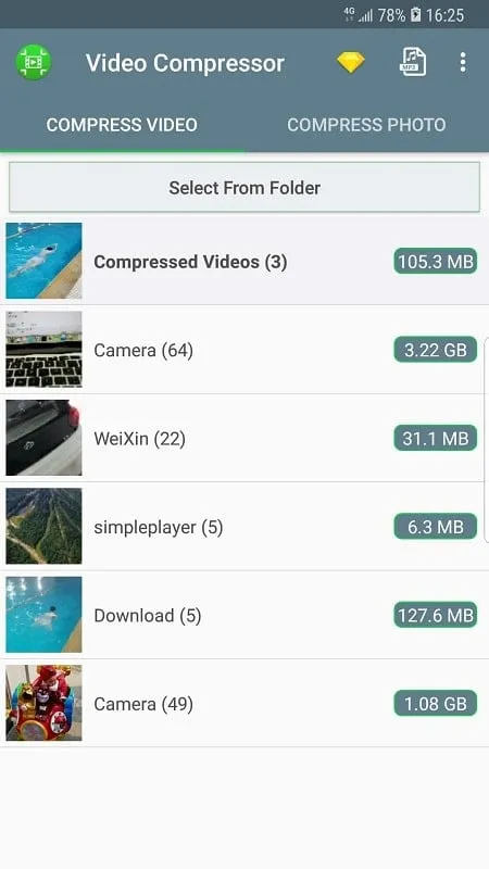 Video Compressor mod interface showing premium features