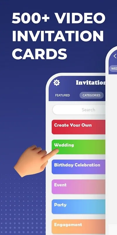 Video Invitation Maker mod interface showing premium features