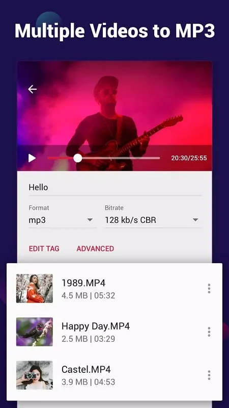 Video to MP3 Video to Audio mod interface showing premium features