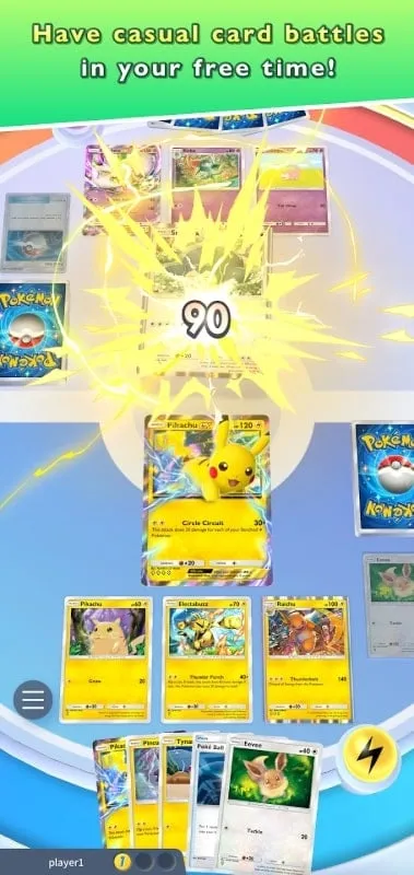 Visual representation of a Pokémon card battle using the mod features.