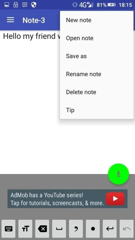 Voice Notebook speech to text mod interface showing premium features