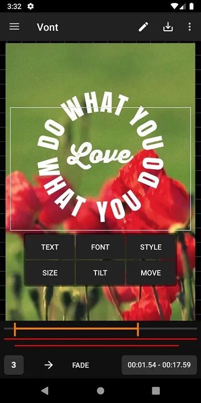 Tampilan fitur editing teks pada Vont APK