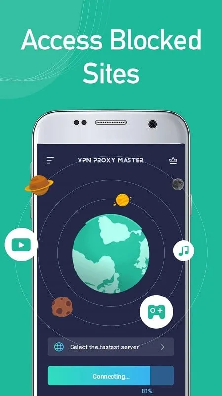 VPN Proxy Master mod interface showing premium features