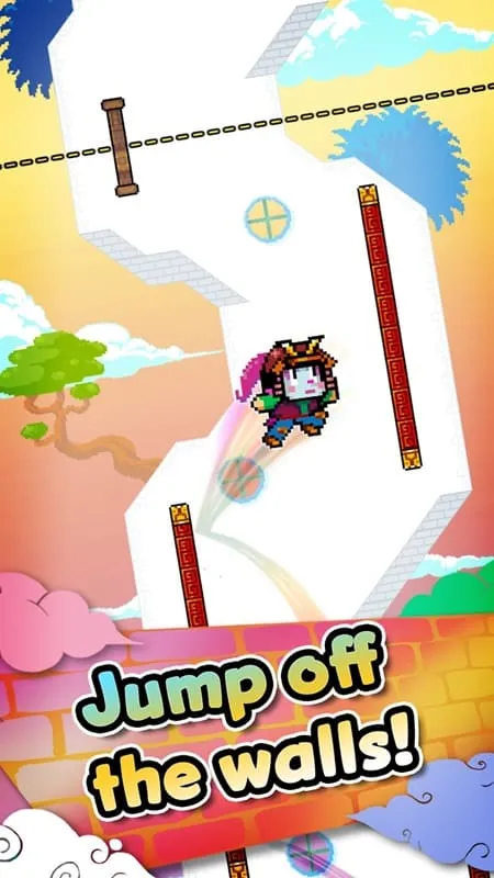 Wall Kickers gameplay screenshot showing a character jumping between walls.