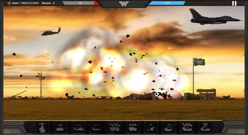 Warzone Commander gameplay scene showcasing diverse battlefield environments.