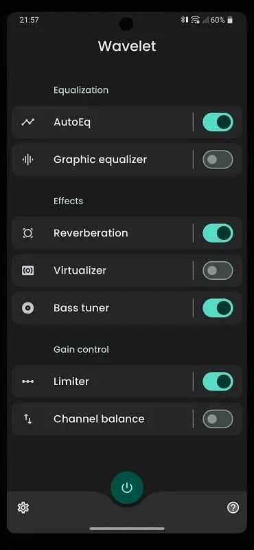 Aplikasi Wavelet menunjukkan fitur kustomisasi gema