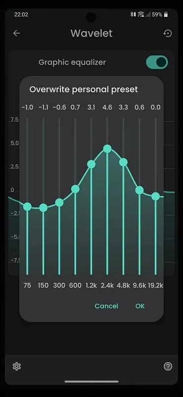 Aplikasi Wavelet menampilkan grafik gelombang audio untuk kustomisasi