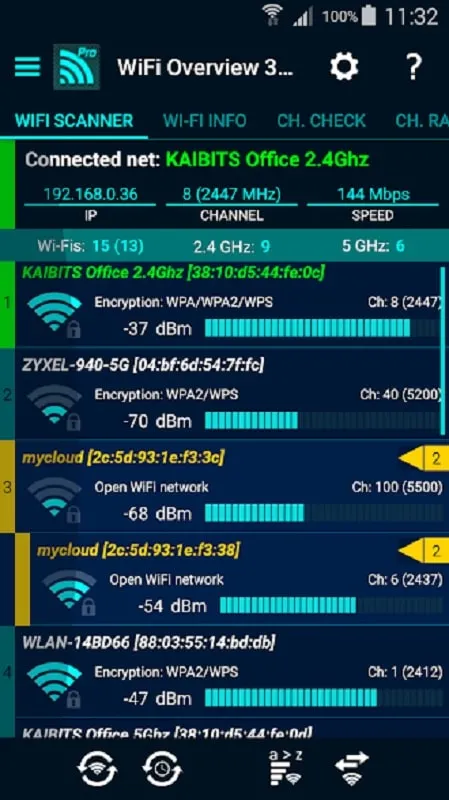 WiFi Overview 360 Pro mod interface showing premium features