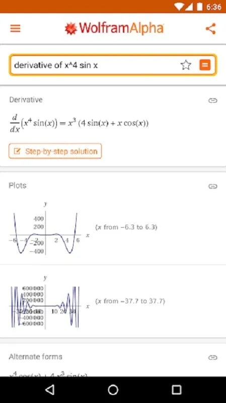 WolframAlpha mod interface showing premium features