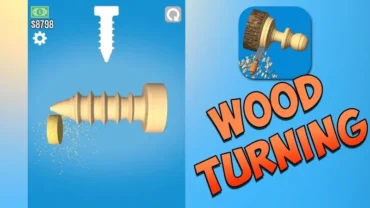 Woodturning gameplay on a mobile device.