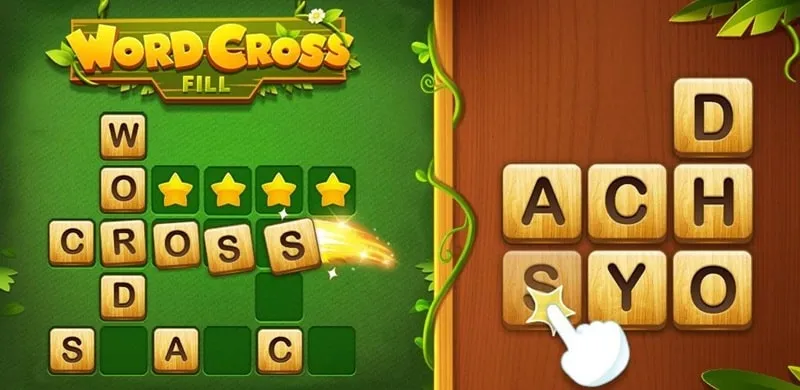 Word Cross game interface showcasing the crossword puzzle and available letter tiles.