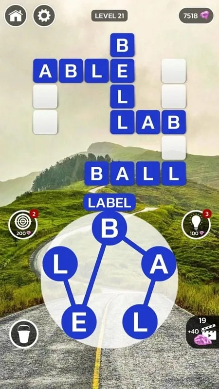 Wordlution game screen displaying a puzzle with partially filled words.