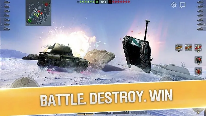 WoTB gameplay on a mobile device showcasing the in-game interface.