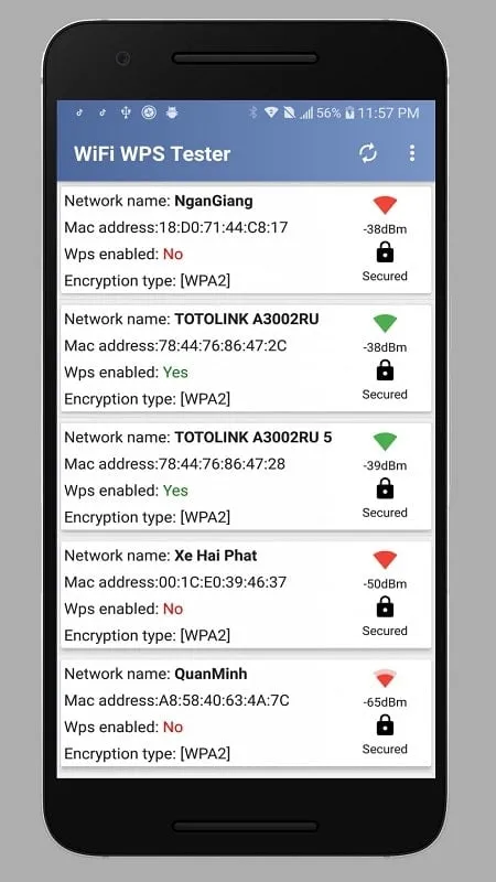 Wps Wpa Teste mod showing connection options