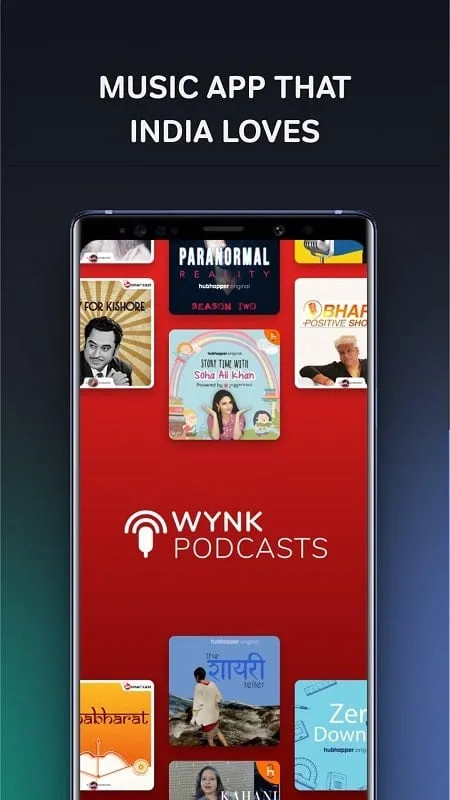 Wynk Music mod interface showing premium features