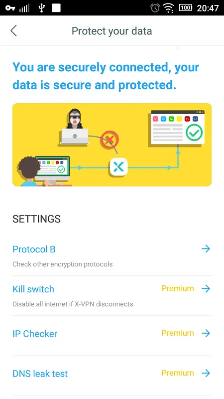 X-VPN MOD APK interface with highlighted features