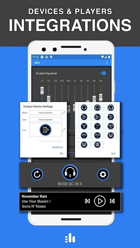 XEQ equalizer settings and options