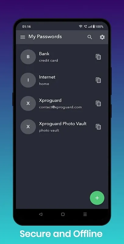 Tela de configurações do Xproguard Password Manager Mod