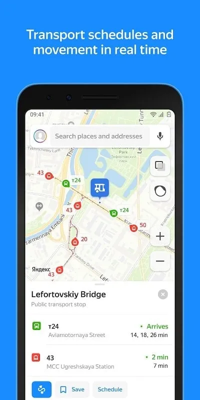 Yandex Maps mod showcasing city convenience features